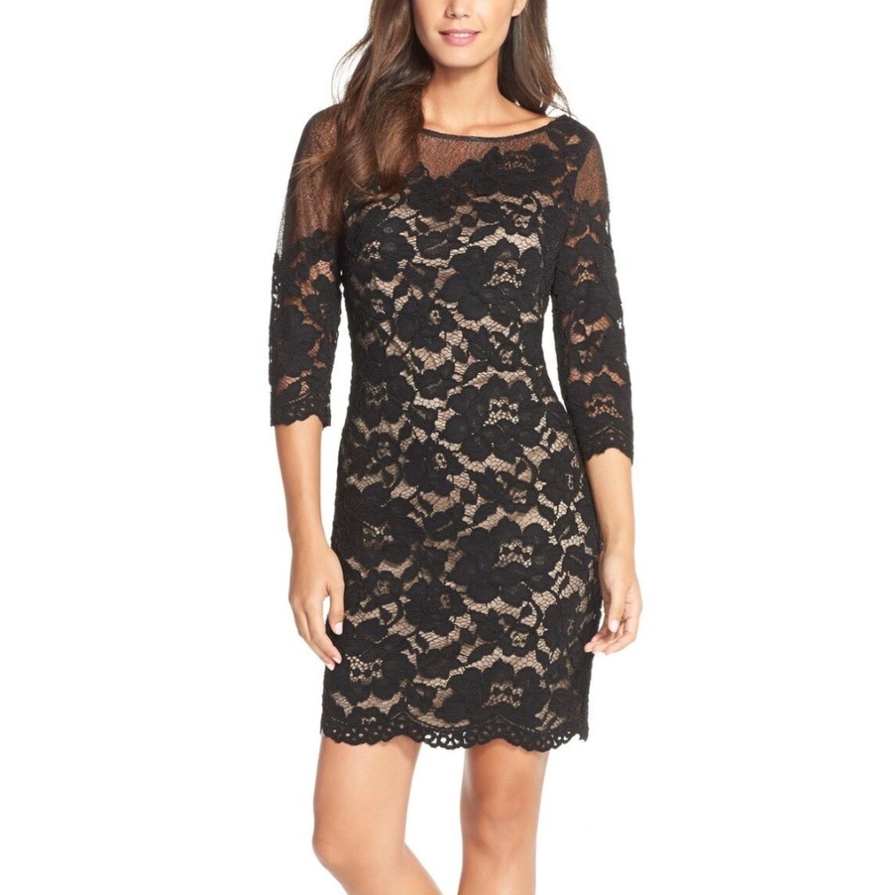 NEW $330 Aidan Mattox Floral Lace Sheath Dress [‎ SZ 0 ]